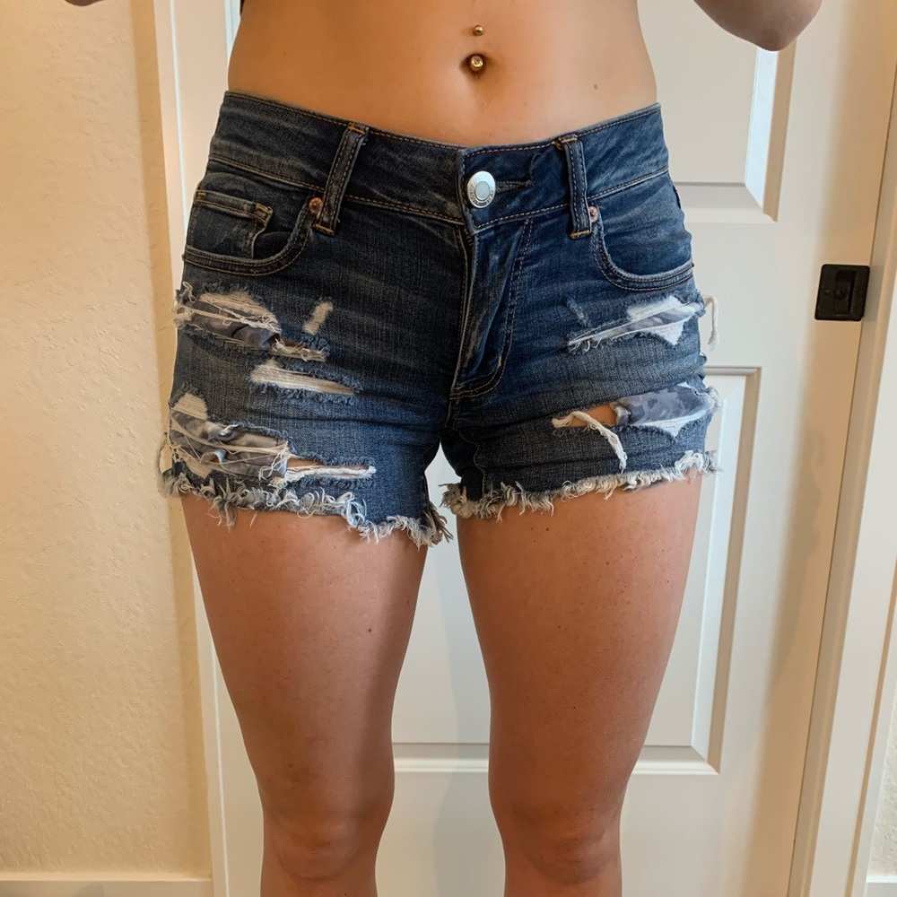 Distressed jean shorts